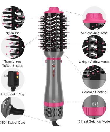IG INGLAM 4 in 1 Blowout Brush - Negative Ion Detachable Hair Dryer & Styler Volumizer with 2 Brush Heads | Silver - International Shipping Available - Buy Online on GoSupps.com