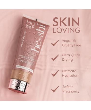 He-Shi HD Wonderglow Body Bronzer & Instant Tan - Illuminating Primer for Airbrushed Legs - Vegan & Cruelty Free - 100ml - Buy Online on GoSupps.com