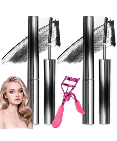 Iron Wand Mascara Waterproof Mascara Mascara 3d Curling Eyelash Iron Mascara Non-Clumping Long Lasting Intenses Length Lash Mascara (Black-2)