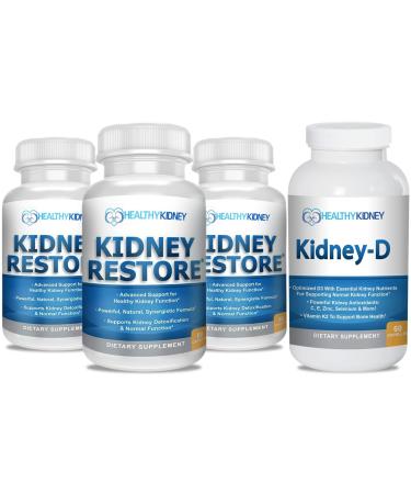 3 Pack Natural Kidney Cleanse to Support Kidney Function and Detox 60 Capsules + Kidney-D Kidney Supplement. Vitamin D Optimized for Kidney Support. Vitamin D3 and 7 Kidney Vitamins and Nutrients