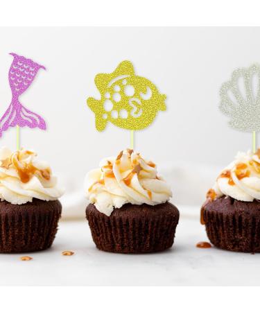 MUOVERN 24pcs Mermaid Cupcake Wrappers Toppers Glitter Mermaid Happy Birthday Cake Seashells Coral Mermaid Tail Starfish Dolphin Cake Decoration Birthday Party Supplies Under The Sea Baby Shower - Buy Online on GoSupps.com