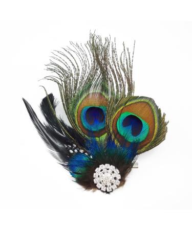yueton faux Peacock Feather Hair Clip Pin Bridal Wedding Dance Party Hair Accessory