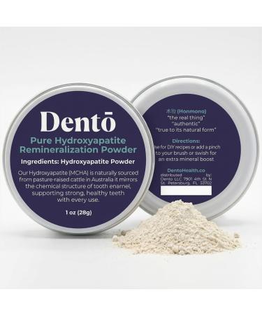 Dento 1 oz Hydroxyapatite (MCHA) Natural Teeth Whitening Powder & Enamel Strengthener Sourced from Pasture-Fed Cattle - Remineralizing Tooth Powder Fluoride Free & Non-GMO 1 Ounce (Pack of 1)