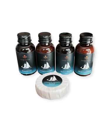 Coastal Nights | AirBnB Hotel and Travel Toiletries Sets in Bulk | 40 mL (1.35 oz) Shampoo Conditioner Body Wash Body Lotion and 35g (3.5 oz) Bar Soap | 100 pieces | 20 Sets