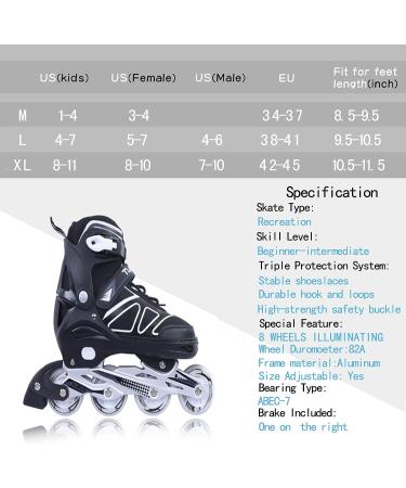 Zuwaos Adjustable Kids Inline Skates - Black, Size Large (Youth 4Y-7Y) - Beginner Roller Skates for Boys and Girls - Buy Online on GoSupps.com