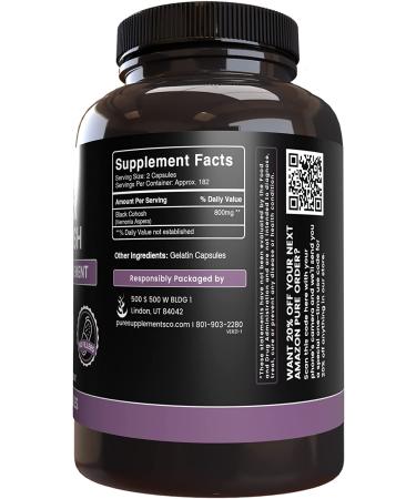 Pure Original Black Cohosh Capsules - 365 Count, Lab Verified, No Fillers - Pack of 1 - Buy Online on GoSupps.com