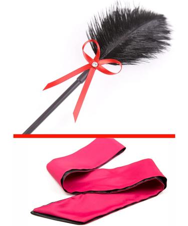 French Feather Blindfold Eye Satin Mask Set | Red Feather French Crop | Faux Feather Eye Mask - Buy Online on GoSupps.com