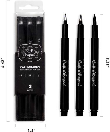 Craft 'n' Beyond Calligraphy Brush Pens Set - Pack of 3 Small, Medium, and Large Markers for Hand Lettering, Art Drawing, Sketching, Scrapbooking, Journaling - Beginner Kit with Fadeproof Black Ink - Buy Online on GoSupps.com