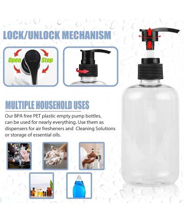 Nagma Lockable Pump Bottles 8 oz - Set of 2 Clear Plastic Dispensers with Funnel and Labels for Toiletries and Kitchen Use - Buy Online on GoSupps.com