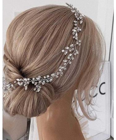 Wedity Bride Wedding Rhinestone Hair Vine Headband Silver Bridal Leaf Hair Piece Party Hair Accessories for Women and Girls - Buy Online on GoSupps.com