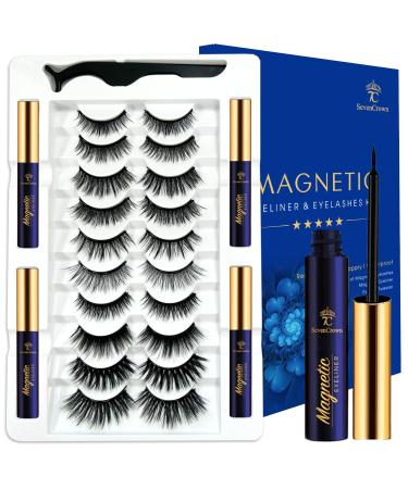 Magnetic Eyelashes Natural Look - Magnetic Lashes with Eyeliner Upgraded Long Lasting Mix 10 Pairs 3D Reusable 5 Magnet False Eyelashes with Applicator Tool Easy to Apply.Cruelty-Free MIX Wispy Fashion 10 Pairs