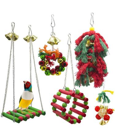SONYANG 5 Pcs Pet Bird Parrot Cage Toy, Bird Hanging Swing Shredding Chewing Perches Parrot Toy for Parrot Macaw African Grey Budgie Parakeet Cockatiels Conure Cockatoo Cage Toy Christmas Decoration