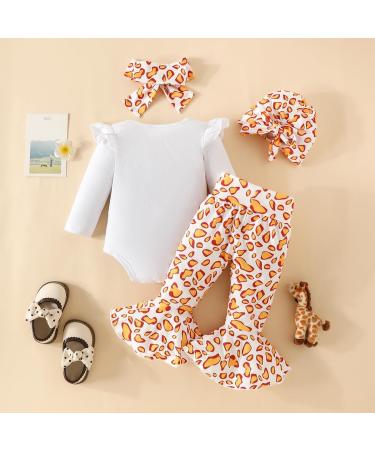 Baby Girls Cow Print Ruffled Long Sleeve Tops and Pants Set - 9-12 Months | Infant Clothing Outfit with Gifts | White Giraffe Design - Buy Online on GoSupps.com
