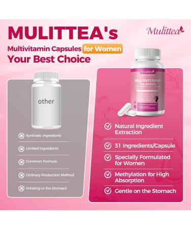 Mulittea Multivitamin for Women - 18+ Daily Women Multivitamin w/Biotin 10000mcg, Vitamin A, C, D, E & More for Hair, Skin and Nails - Methylated B9,B12 for Energy & Focus -120 CT 120 Count (Pack of 1) - Buy Online on GoSupps.com