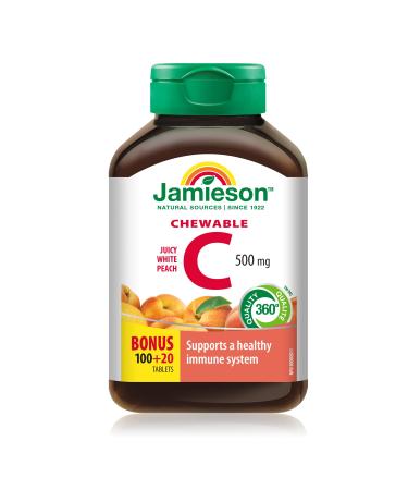 Jamieson Vitamin C Chewables 500 mg - Juicy White Peach Flavour 120 Tablets