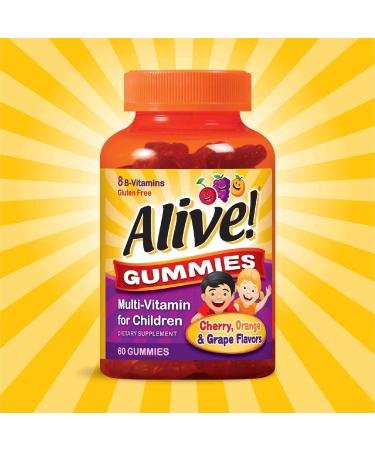 Nature's Way Alive! Gummies for Kids - Cherry, Orange & Grape Flavored Multi-Vitamins (60 Count) - Buy Online on GoSupps.com