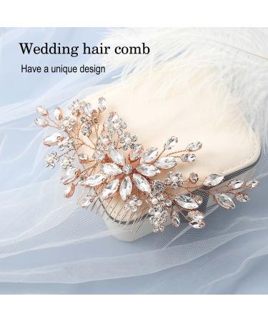 Catery Rose Gold Flower Crystal Bridal Hair Comb & Pearl Side Combs - Elegant Wedding Accessories - Buy Online on GoSupps.com