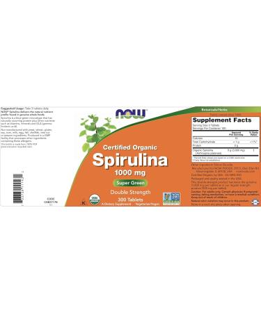 Now Crtified Organic Spirulina Double Strength  -  300 Tablets  - Buy Online on GoSupps.com