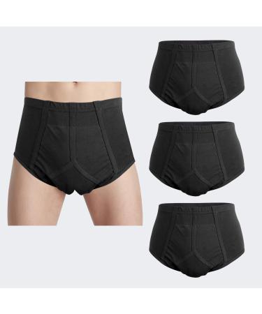 Men's Incontinence Underwear 3-Packs Bladder Control Briefs Washable Urinary Underwear for Men Cotton Incontinence Briefs with Front Absorption Area Incontinence Boxer Briefs Large (Pack of 3)