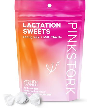 Pink Stork Lactation Sweets: Lactation Supplement to Support Breast Milk Production + Supply, Fenugreek + Milk Thistle for Breastfeeding Mothers, Women-Owned, 30 Watermelon Hard Lozenges