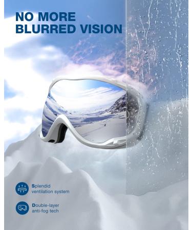 ZIONOR Lagopus Ski Goggles - White Frame Silver Lens - for Men Women Adult Youth - Buy Online on GoSupps.com
