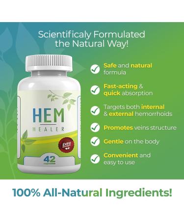 Hem Healer Hemorrhoid Treatment Capsules - Soothes Itching, Burning, and Irritation - 100% Natural - 42 Vegetarian Capsules - Buy Online on GoSupps.com