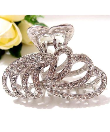 TROTH FASHION Metal Antique Silver Plated Hair Clips Women Crystal Rhinestone Hair Claw Diamante Claw Hair Clamp Anti Slip Large Claw Clips for Thin & Thick Hair Hair Styling Accessories Women Antique Silver White