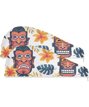 Seamless Tropical Aloha Totem Mask Hair Towel 2 Pack | Super Absorbent Quick Dry Hair Turbans for Women & Girls - Buy Online on GoSupps.com