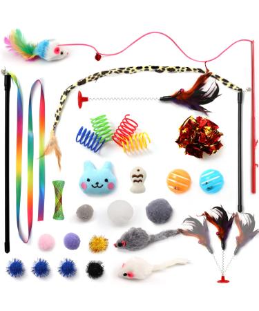 QUOZUO 26 pcs Kitten Toys Cat Toys Cat Toys Variety Pack for Kitty Cat Wand Toy Cat Feather Toys Cat Balls with Bells Cat Mouse Toy Catnip Toys for Indoor Cats