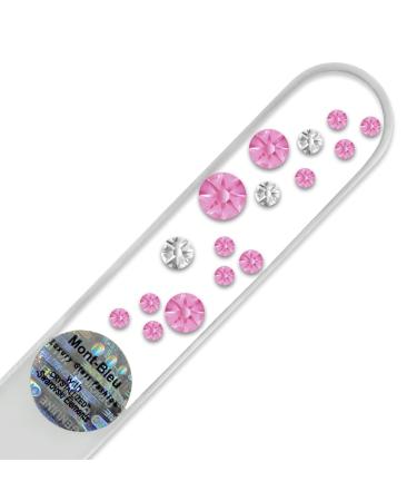 Crystal Glass Nail File hand decorated with Swarovski crystals Hand Made in Czech Republic (Europe) Czech Tempered Glass Lifetime Guaranty in Suede Sleeve (Rose - Crystal)