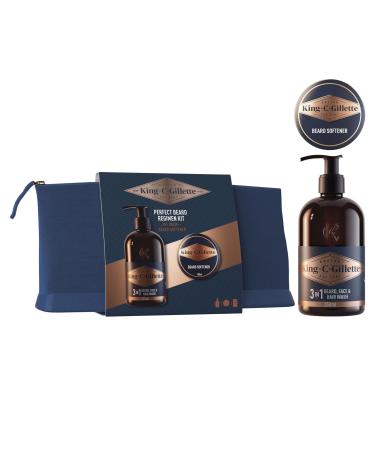 Gillette King C. Kit De Barbe Pour Une Routine Complete Coffret Soin Des Poils Pour Homme Inclus Nettoyant 3-en-1 Barbe Visage & Cheveux 350 ml Baume Adoucissant Trousse De Voyage lot nettoyant + baume