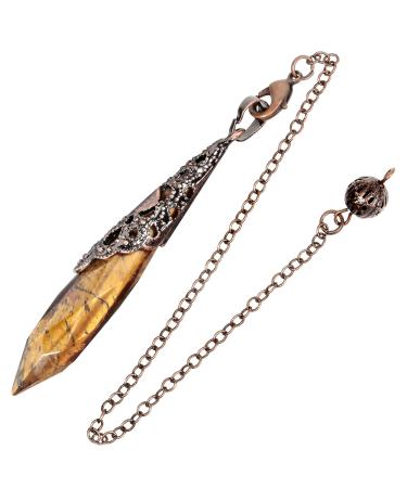 Kyeygwo Tiger eye reiki healing stone pendulum with vintage chain crystal point pendant necklace for women and men gemstone quartz quartz pendules for divination meditation scrying balance #1-braun (tiger eye) - Buy Online on GoSupps.com