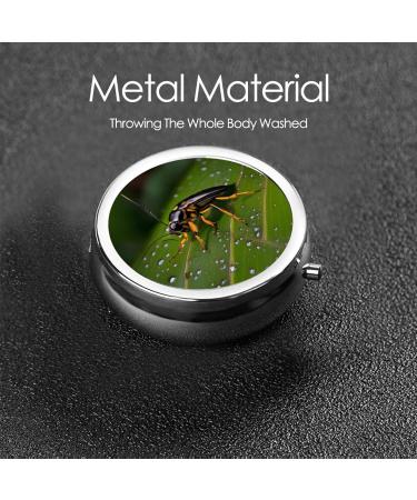 Portable 3-Compartment Round Pill Box Organizer | Insects on Leaves Design | Ideal for Purse & Pocket | International Shipping - Buy Online on GoSupps.com