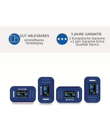 Sanico Pulse Oximeter - Digital Heart Rate & SpO2 Monitor | European Brand | Adjustable Color Display & Batteries Included - Buy Online on GoSupps.com