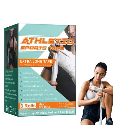 Athletic Sports Tape Kinesiology Tape for Sports Athletes 1.5inchx45ft Cotton Elastic Athletic Tape Latex Water Resistant Blister Prevention Tape A/v