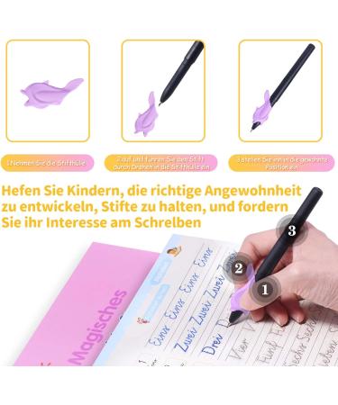 Qianshouyan 4-Piece German Magical Booklet Set | Reusable Handwriting Exercise Book with Pen for Kids | 26x18cm Calligraphy Numbers Drawing & Letters Learning - Buy Online on GoSupps.com