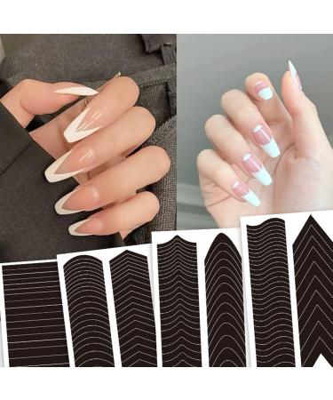 6 Pcs French Manicure Edge Auxiliary Nail Sticker- Wavy Line 3D Self -Adhesive DIY Template Nail Art Accessories for Designer Nail Decoration ,French Tip V-shaped Stencils Fringe Nail Art Decals Tools Design 19