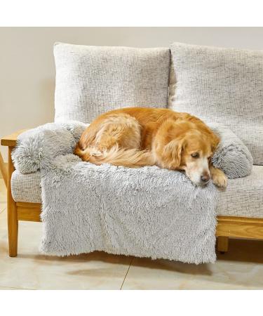 Sagging Calming Couch Protector Pet Bed - Soft Plush Dog Sofa Mat Cover - Removable Washable Cover - Large Grey - Buy Online on GoSupps.com