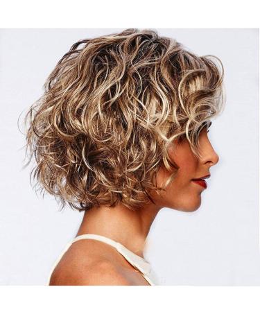 Battnot Gold Mix Hair Part for Women - Short Brazilian Wavy Curly Synthetic Wig (30cm) | High-Temperature Fiber Hair Art - Buy Online on GoSupps.com