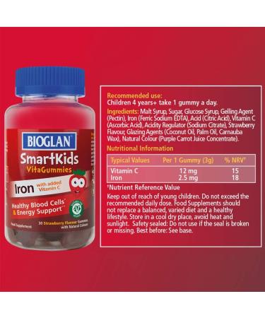 Bioglan SmartKids Iron VitaGummies - 30 Strawberry Gummies | Kids Iron Supplement - Buy Online on GoSupps.com