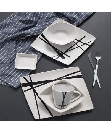 Dinnerware Dinner Sets Tableware Creative Black Striped Ceramic Cutlery Square Steak Plate Dessert Plate Noodle Bowl Rice Mug Custom White Kitchenware - Buy Online on GoSupps.com