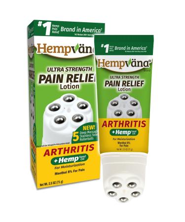 Hempvana Rollerball Arthritis Pain Relief Lotion w/Hemp Seed Oil As Seen on TV 5 Stainless-Steel Massaging Balls & Massage to Target Arthritis Soothe Achy Joints Mess-Free Yellow 2.5 Ounce