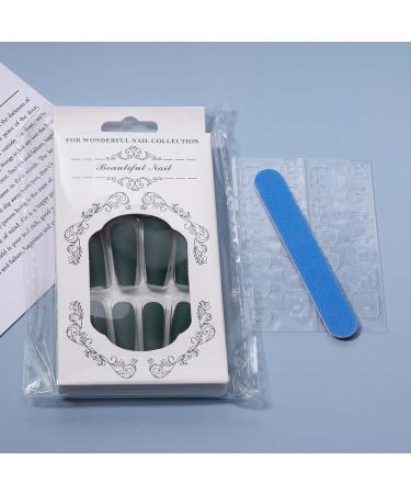 Yheakne 24-Piece Long Coffin Ballerina Green Matt French Artificial Nails for Women & Girls - Punk Luxury Clipping - Buy Online on GoSupps.com