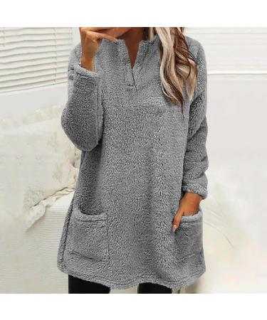 AMhomely Women's Plus Size Double Fleece Hooded Jumper - Soft Teddy Fleece, V Neck Sweatshirt with Pocket - 01 Grey XXL - Buy Online on GoSupps.com