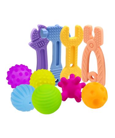 Sensory Balls for Baby Infant 3-6 Months -6 Pack and Silicone Teethers for Babies Frozen Teething Toys for Babies - 4 Pack by ROHSCE