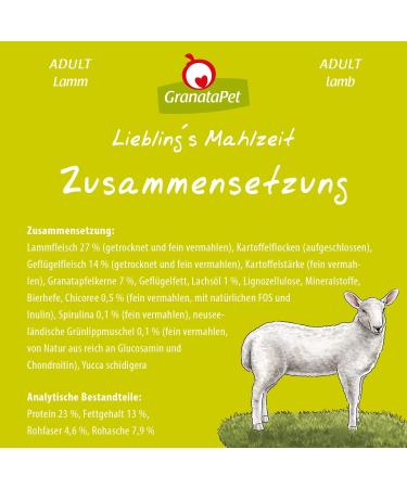 Granapet Liebling's Meal Adult Lamb - Grain-Free Sugar-Free Dog Food (4 x 1.8 kg) - Premium Dry Food for Dogs - Buy Online on GoSupps.com