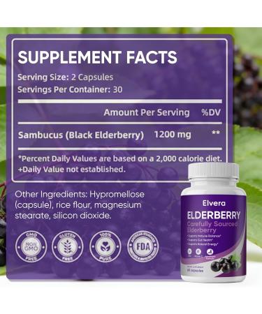 UOZXIL Elvera Elderberry Elvera Gut Support Complex 1200 mg Sambucus Elderberry Extract Zinc + Vitamin C Advanced Formula Digestive Wellness & Boost Energy 60 Capsules - Buy Online on GoSupps.com