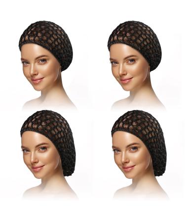 4 Pieces Mesh Crochet Hair Net Rayon Knit Snood Hat Thick Short Women Hairnet Snoods Cover Ornament for Sleeping (Black) Black-2 Large 2 Small