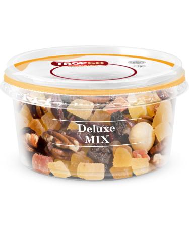 Tropgo Deluxe Mix 180gr - Mixed Nuts and Dried Fruits in a Resealable and Recyclable Nut Tub - Contains Fibre Protein and Essential Minerals - Wholesome Trail Mix - Healthy Snacks for All Ages