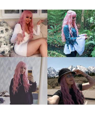 Netgo Women's Long Pink Fluffy Curly Wavy Synthetic Wig for Cosplay and Parties - Buy Online on GoSupps.com